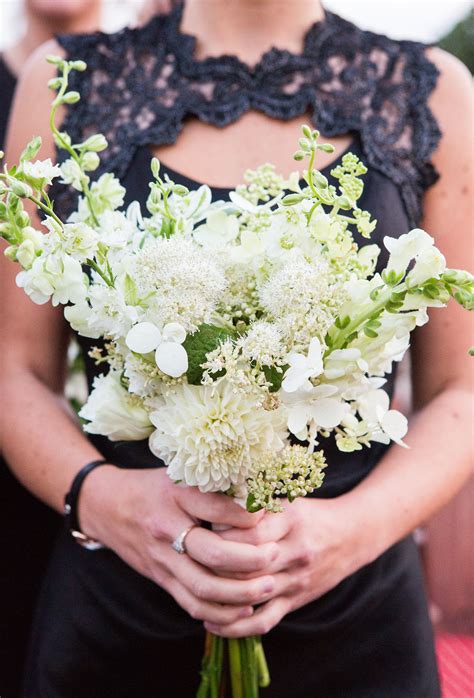 Textured White Dahlia, Wildflower and Delphinium Bouquet