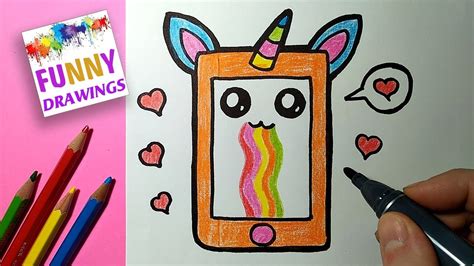 How to draw a CUTE PHONE, EASY AND KAWAII, Drawings for children - YouTube