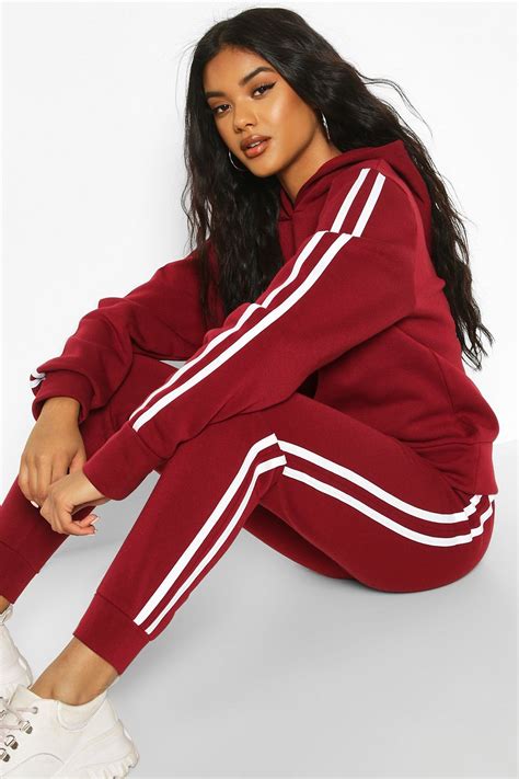 Hooded Fleece Side Stripe Tracksuit | boohoo in 2021 | Red tracksuit, Red adidas outfit ...