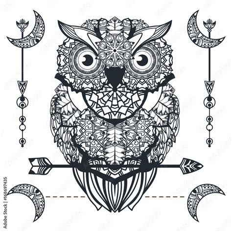 Vector decorative owl with arrow. Zentangle art. Ethnic illustration ...