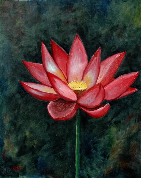 Red Lotus Flower Original Oil Painting, Buddhism Art, Floral Art, Lotus Flower Art, Red Flower ...