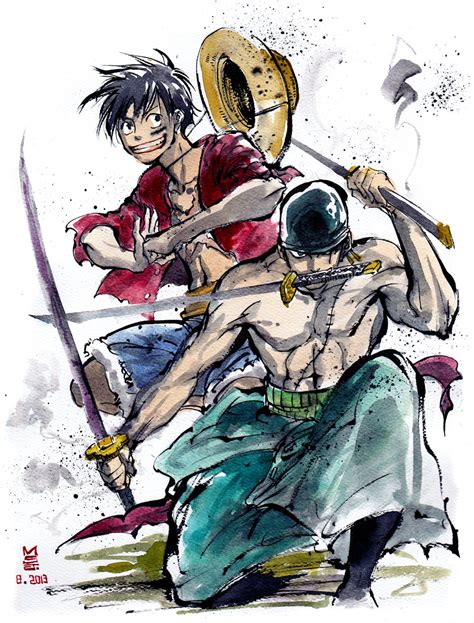 One Piece Luffy and Zoro Sumie style by MyCKs on DeviantArt