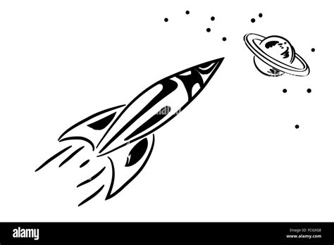 Sketch of flying rocket on white backdrop Stock Photo - Alamy