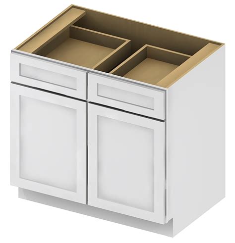 SA-B36 - Double Door Double Drawe Bases - 36 inch - Shaker Antique White Base Cabinets | CabinetCorp