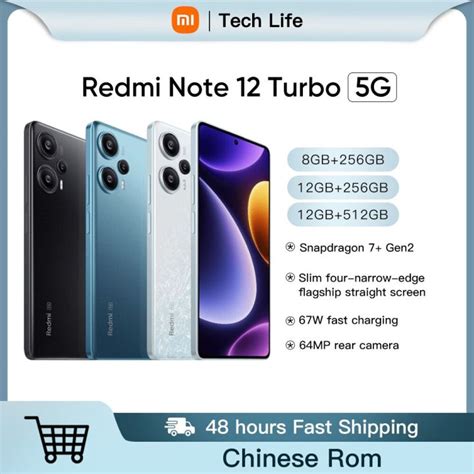 Redmi Note 12 Turbo 5G Smartphone NFC Snapdragon 7+ Gen 2 Octa-core processor 64MP Camera 67W ...