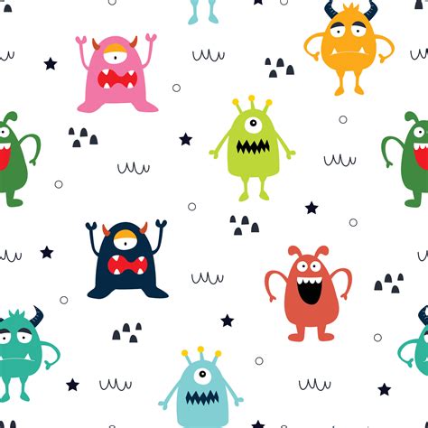 Seamless pattern Cute and colorful monster cartoon background Hand drawn design in child style ...