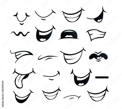 Set cute Cartoon mouth poses In Vector High quality original trendy vector set of cartoon mouth ...