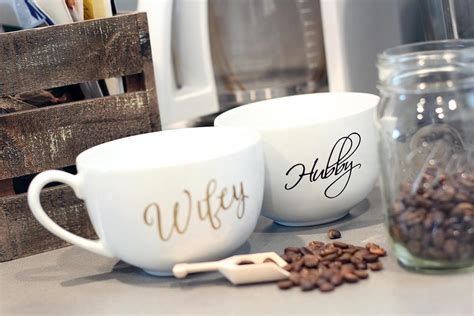 Amazon.com: Wifey Cappuccino Mugs, Hubby Mugs, Gold Vinyl, Black Vinyl, Large Coffee Mugs ...