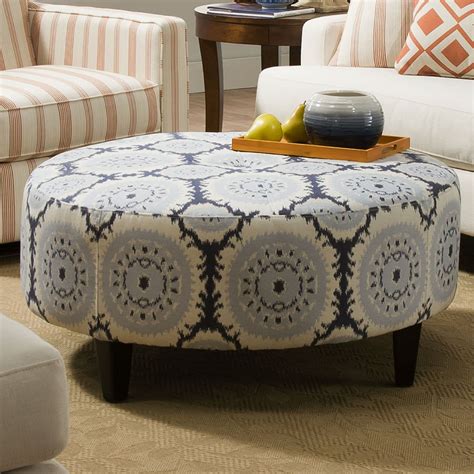 Anniston Asia Denim Blue Round Cocktail Ottoman | Round ottoman, Ottoman, Furniture