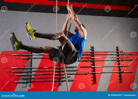 Rope Climb Exercise Man Workout at Gym Stock Image - Image of power, coaching: 39666329