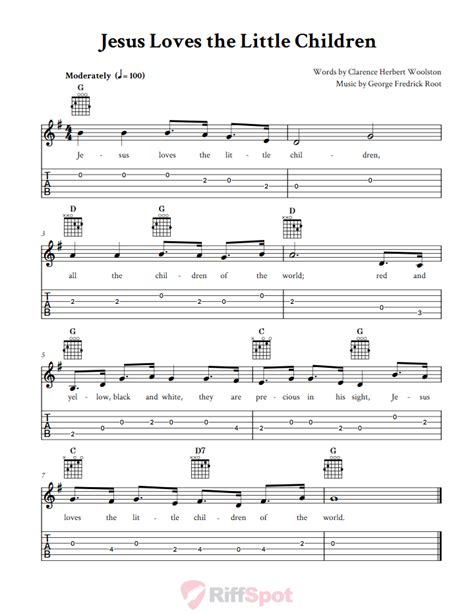 Jesus Loves the Little Children - Easy Guitar Sheet Music and Tab with Chords and Lyrics