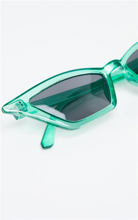 Green Narrow Slim Angular Cat Eye Sunglasses | PrettyLittleThing USA