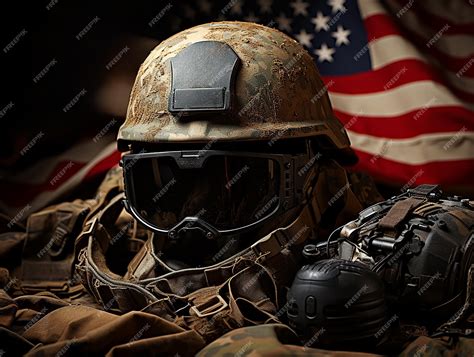 Premium AI Image | National American flag soldier helmet