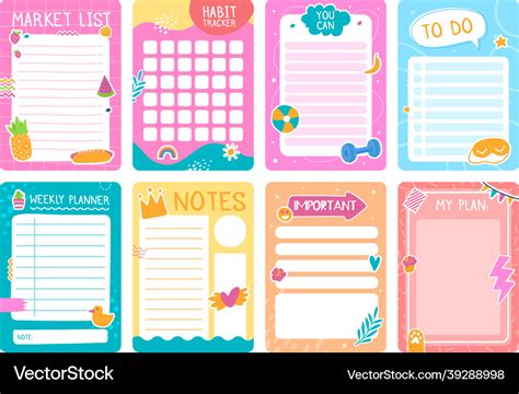 Cute planner pages with stickers notebook Vector Image