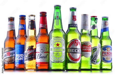 Bottles of famous global beer brands Stock Photo | Adobe Stock