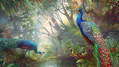 HD wallpaper: peafowl, peacock, bird, birds, painting, painting art ...