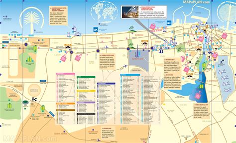 Map of Dubai tourist: attractions and monuments of Dubai