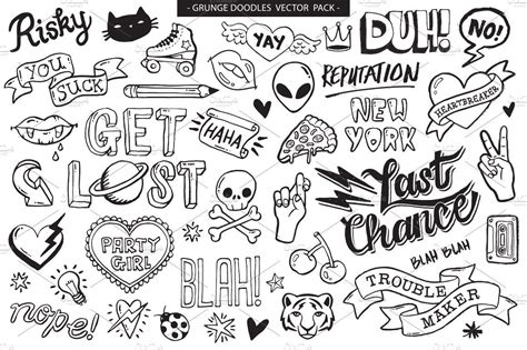 a large collection of hand drawn lettering and doodles on white paper with black ink