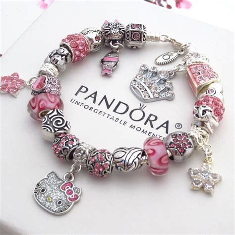 Authentic Pandora Silver Bracelet with Charms Pink Hello Kitty Princess ...