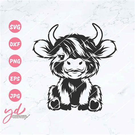 Cute highland cow sitting svg png highland cow svg cow svg cute cow svg baby cow svg highland ...