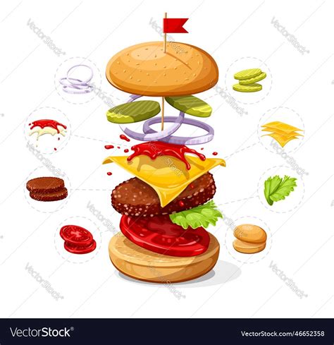 Cheeseburger ingredients set Royalty Free Vector Image