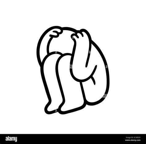 Cartoon person curled up hiding face. Depression, anxiety and panic ...