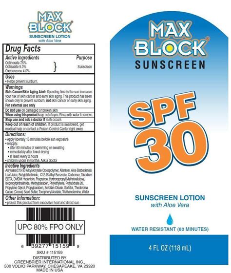 BUY MAX BLOCK Octinoxate, Octisalate, and Oxybenzone - SPF 30 SUNSCREEN 74.25; 49.5; 39.6 mg/mL ...