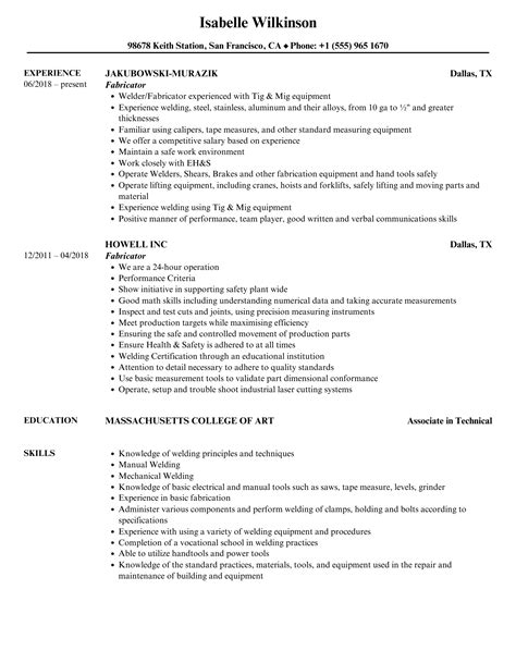 Welder Fabricator Resume Sample