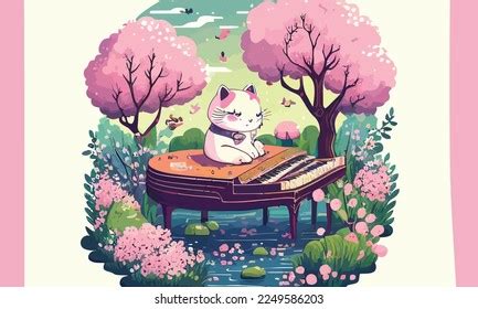 Cute Anthropomorphic Cat Playing Piano Stock Vector (Royalty Free ...