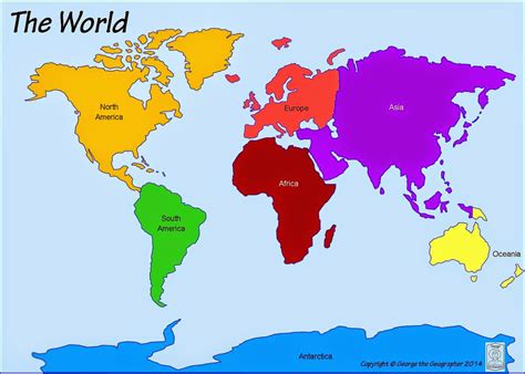 World Map Showing The Continents