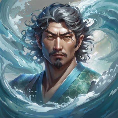 Suijin japanese God of water surrounded by the sea - AI Generated Artwork - NightCafe Creator