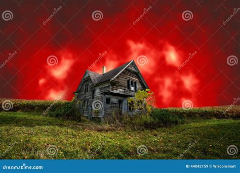 Scary Haunted Halloween House With Evil Red Sky Stock Photo - Image: 44042159