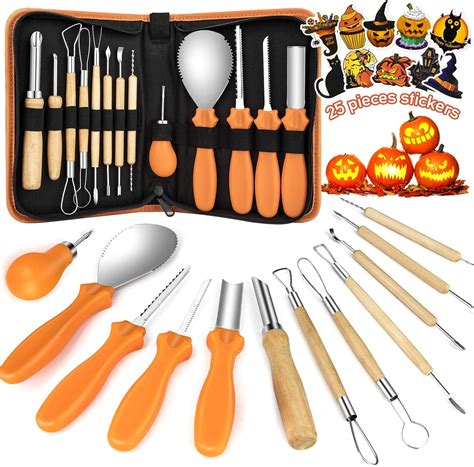 Kaqinu Halloween Pumpkins Carving Tool,13 Pcs Professional Stainless Steel Safety Carving Kit ...