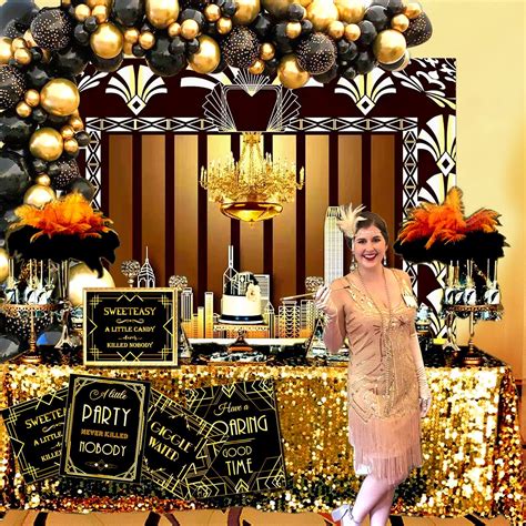 Buy Roaring 20s Party Decorations,Photography Backdrop, Black Gold ...