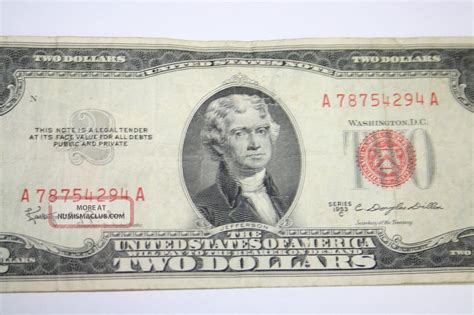 1953c Two Dollar Red Seal $2 Bill Great Vintage Note A 78754294 A 1953