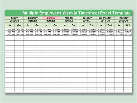 EXCEL of Multiple Employees Weekly Timesheet.xlsx | WPS Free Templates