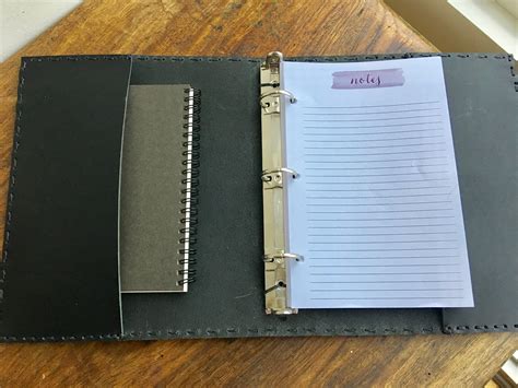 Small binder, A5 planner organizer, Three ring notebook, Black bridle leather mini binder, 5.5 x ...