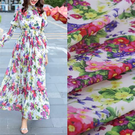 Flower color floral printed chiffon fabric, soft chiffon thin fabric for dress, long beach dress ...