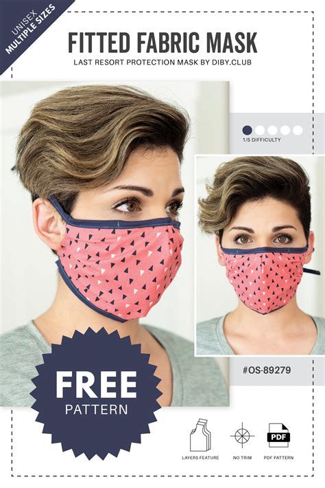 Fitted Face Mask FREE PDF Sewing Pattern – DIBY Club Free Pdf Sewing ...