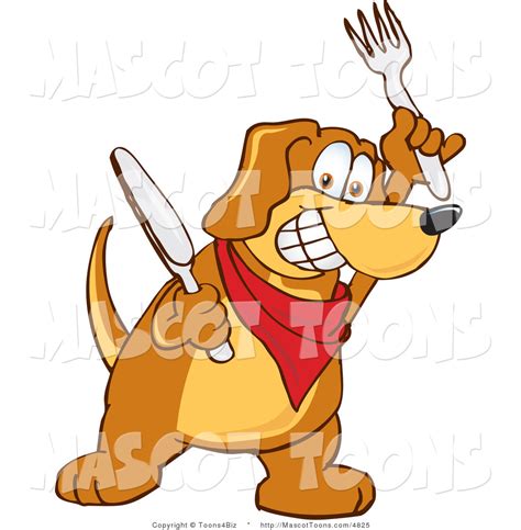 Mascot Vector Cartoon of a Smiling and Hungry Brown Dog Mascot Cartoon Character Holding a Knife ...