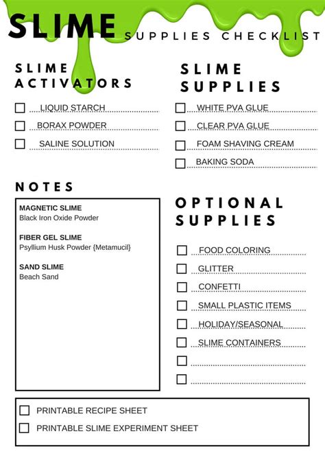 Printable Slime Supplies Checklist for Making Homemade Slime Recipes ...