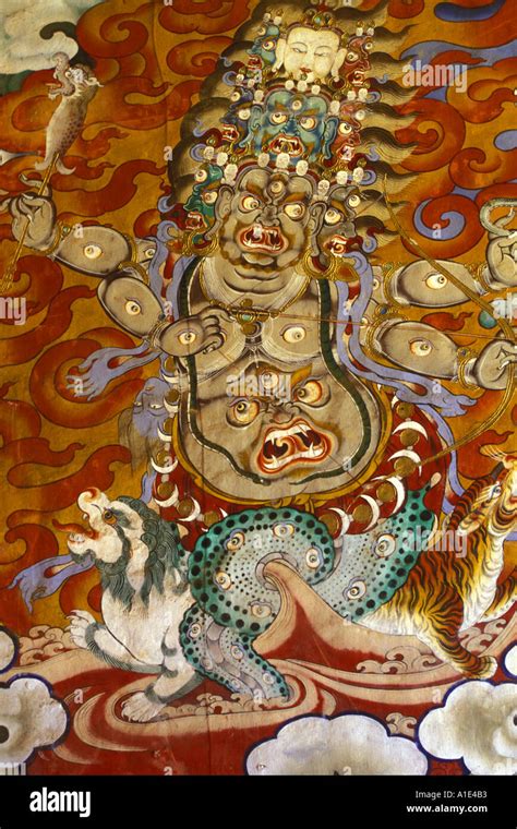 Fresco of the God Pehor Gelpo in Drukpa Kagyu Buddhism Monastery of ...