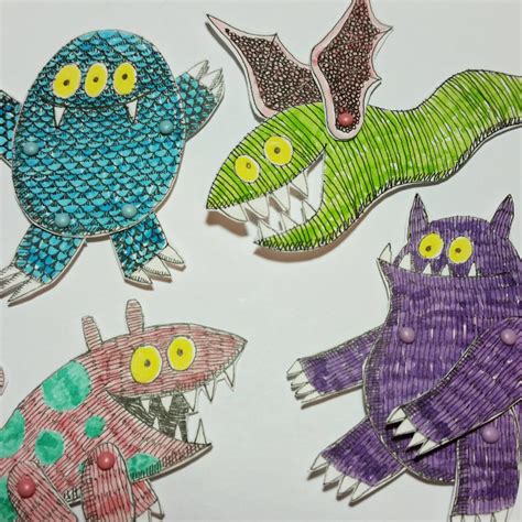 Monsters Animal Paper Dolls Puppets Patterns, Articulated Mechanical Animals, Printable Animal ...