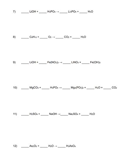 Solved 7) LiOH + H3PO4 → Li3PO4 + H2O 8) C6H10 + 02 → CO2 + | Chegg.com