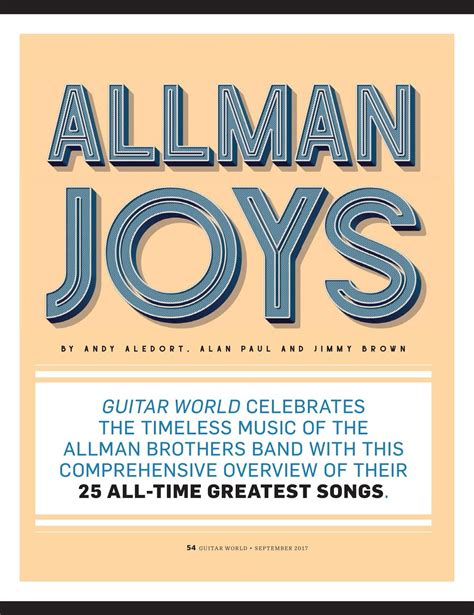 ALLMAN JOYS - THE 25 GREATEST ALLMAN BROTHERS SONGS OF ALL-TIME