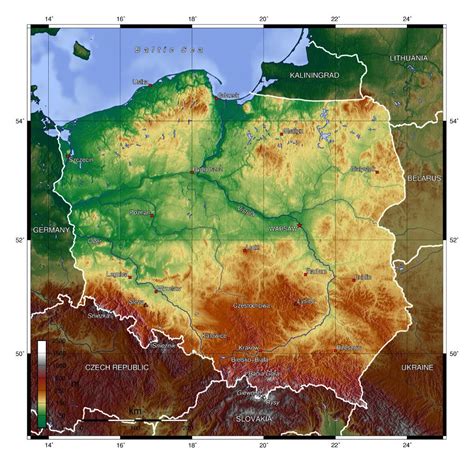 Large physical map of Poland | Poland | Europe | Mapsland | Maps of the World