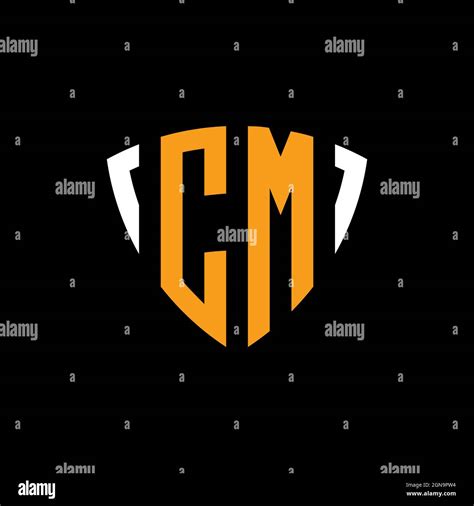 CM logo with shield white orange shape design template isolated on black background Stock Vector ...