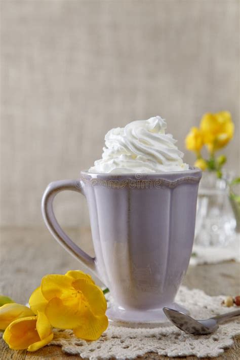 Morning Coffee with Whipped Cream Flowers Stock Image - Image of fashioned, breakfast: 9598967