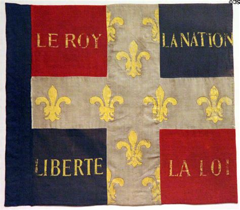 French revolutionary infantry flag from time before king was executed with lilies at German ...