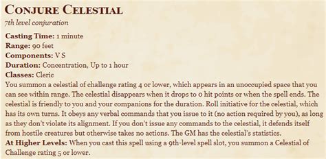 Conjure Celestial 5E Spell In DnD - D&D 5e Character Sheets